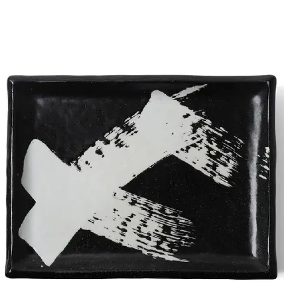 Sale MIYA Company Black & White Brush Rectangle Platter