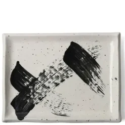 Best MIYA Company Black White Brush Rectangle Platter