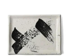 Best MIYA Company Black White Brush Rectangle Platter