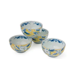 Clearance MIYA Company Blue Flower 5" Yellow Bowl Set