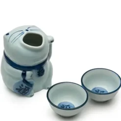 Clearance MIYA Company Blue & White Cat Sake Set