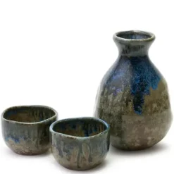 Best MIYA Company Brown & Blue Glaze Sake Set