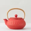 Clearance MIYA Company Cast Iron Teapot Red Wave Gold Handle