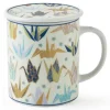 Best MIYA Company Origami Cranes 8 Oz. Lidded Mug - Blue
