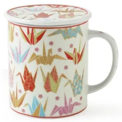 Hot MIYA Company Origami Cranes 8 Oz. Lidded Mug - Pink