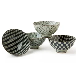 Online MIYA Company Retro Black & White 4.5" Rice Bowl Set