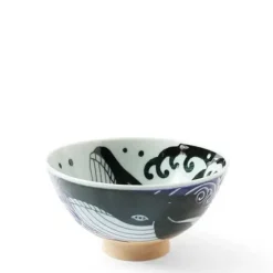 New MIYA Company Rice Bowl Blue Whale Waves 5"