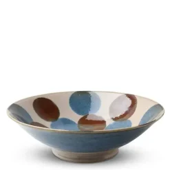 New MIYA Company Rustic Blue & Brown 9.75" Serving Bowl