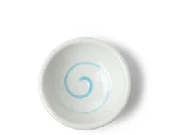 New MIYA Company Sauce Dish Chinmi White + Blue Swirl